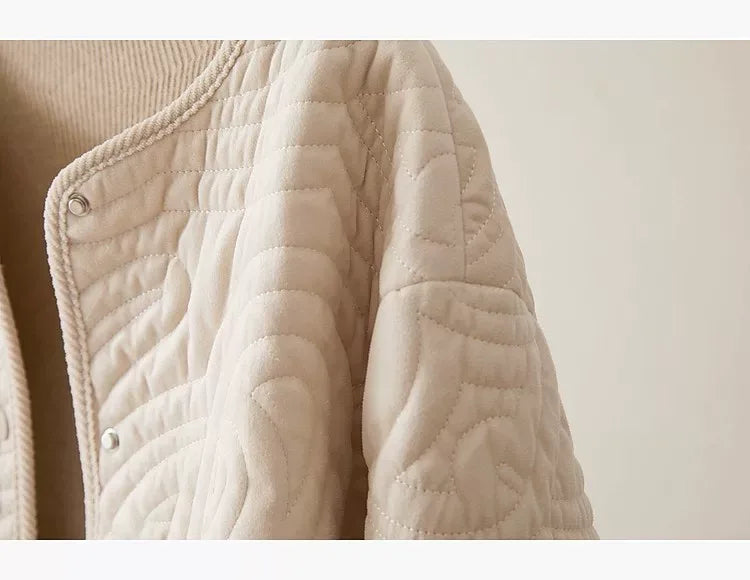 Quilted Padded Jacket with Braided Cord Trim and Snap Closure