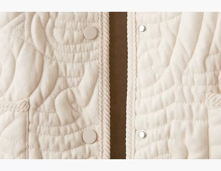Quilted Padded Jacket with Braided Cord Trim and Snap Closure