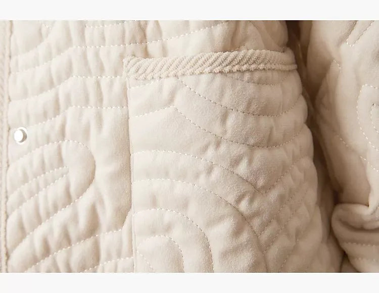Quilted Padded Jacket with Braided Cord Trim and Snap Closure