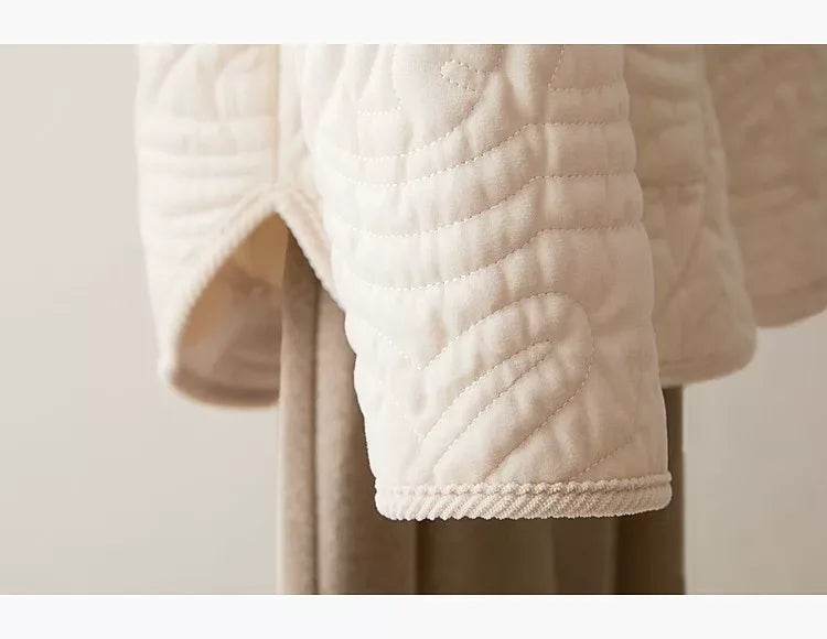 Quilted Padded Jacket with Braided Cord Trim and Snap Closure