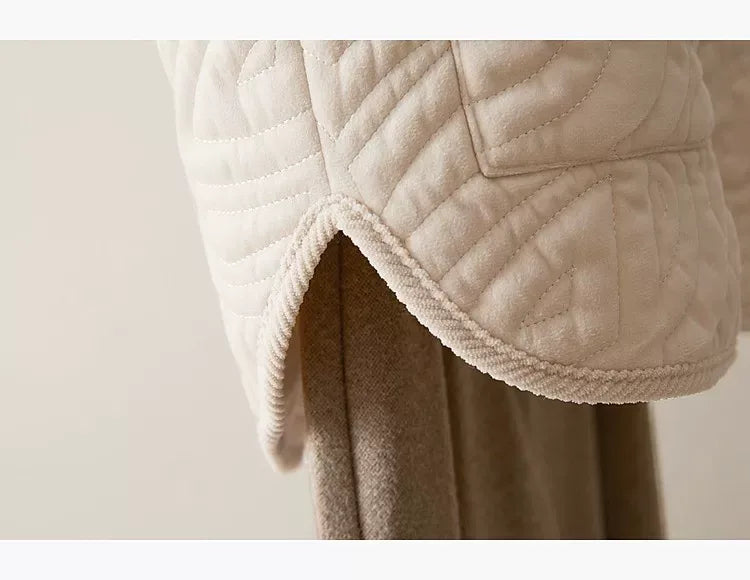 Quilted Padded Jacket with Braided Cord Trim and Snap Closure