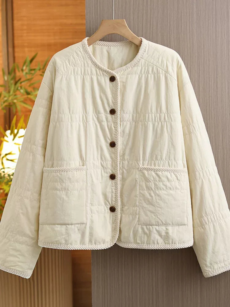 Quilted Padded Jacket with Braided Trim and Patch Pockets