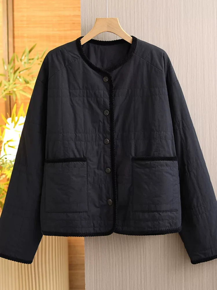 Quilted Padded Jacket with Braided Trim and Patch Pockets