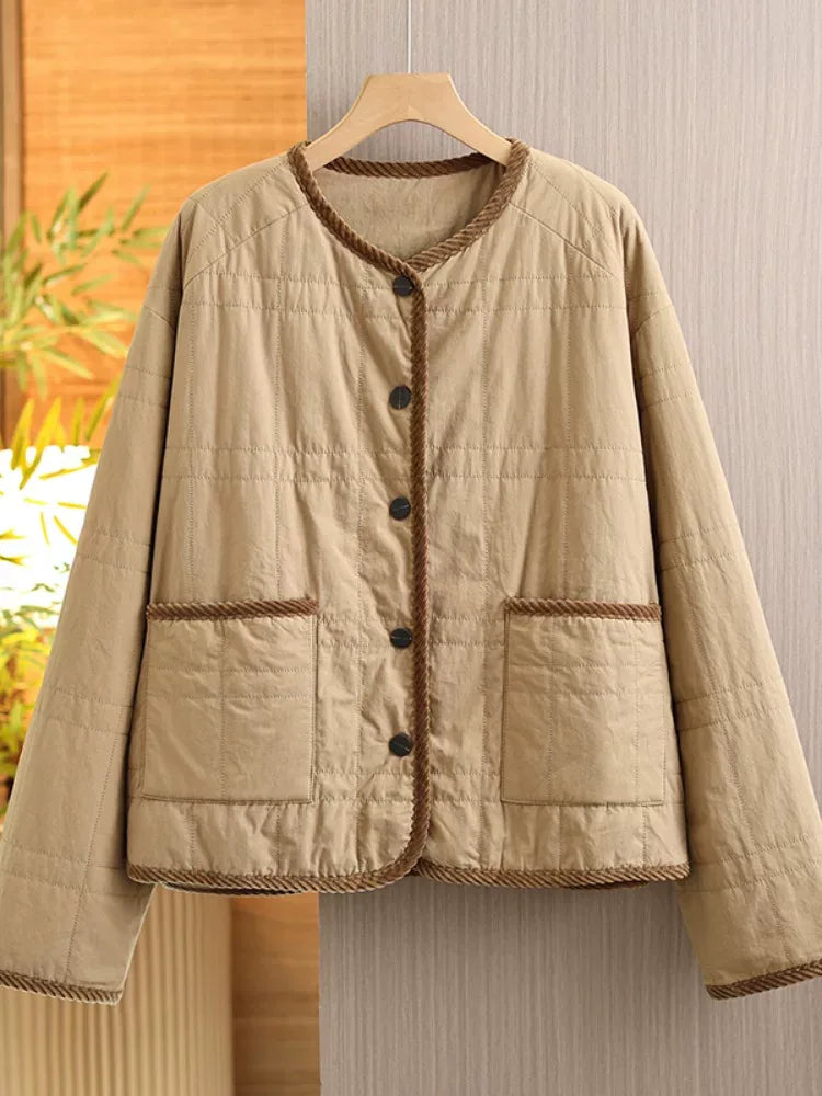 Quilted Padded Jacket with Braided Trim and Patch Pockets