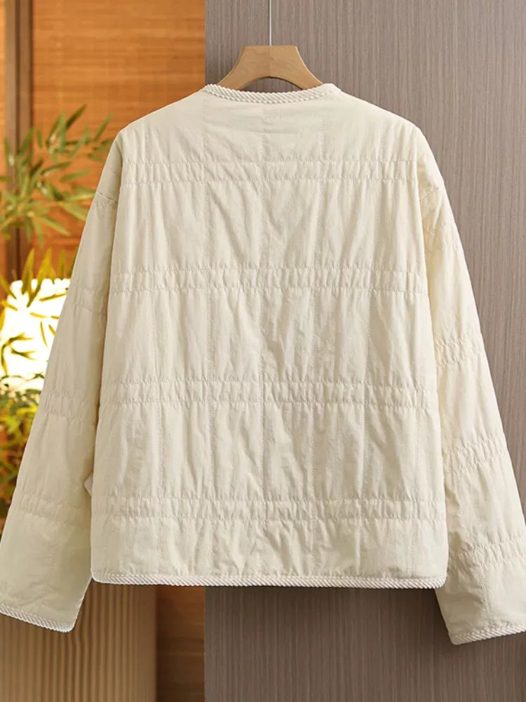 Quilted Padded Jacket with Braided Trim and Patch Pockets
