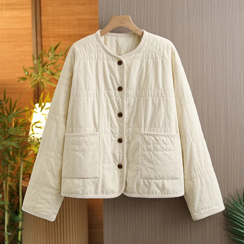 Quilted Padded Jacket with Braided Trim and Patch Pockets