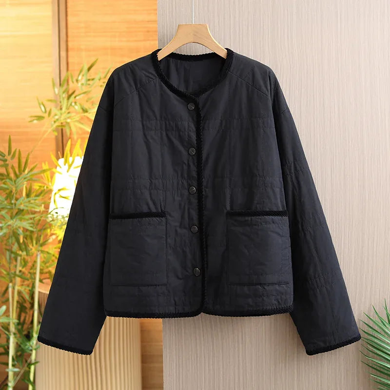 Quilted Padded Jacket with Braided Trim and Patch Pockets