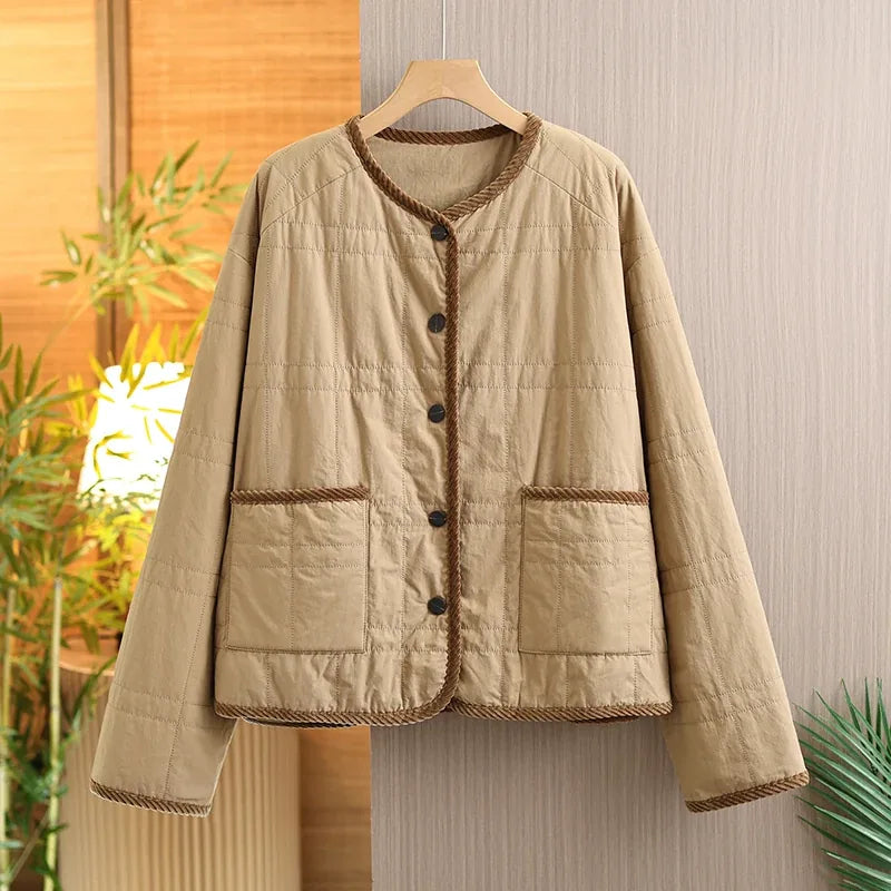 Quilted Padded Jacket with Braided Trim and Patch Pockets