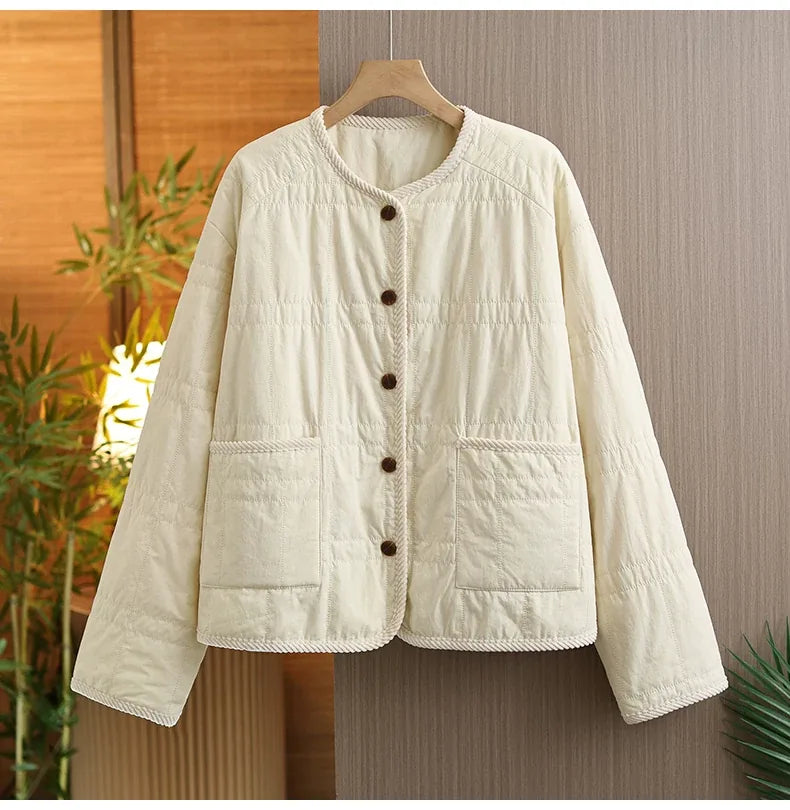 Quilted Padded Jacket with Braided Trim and Patch Pockets