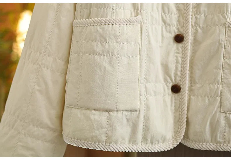 Quilted Padded Jacket with Braided Trim and Patch Pockets