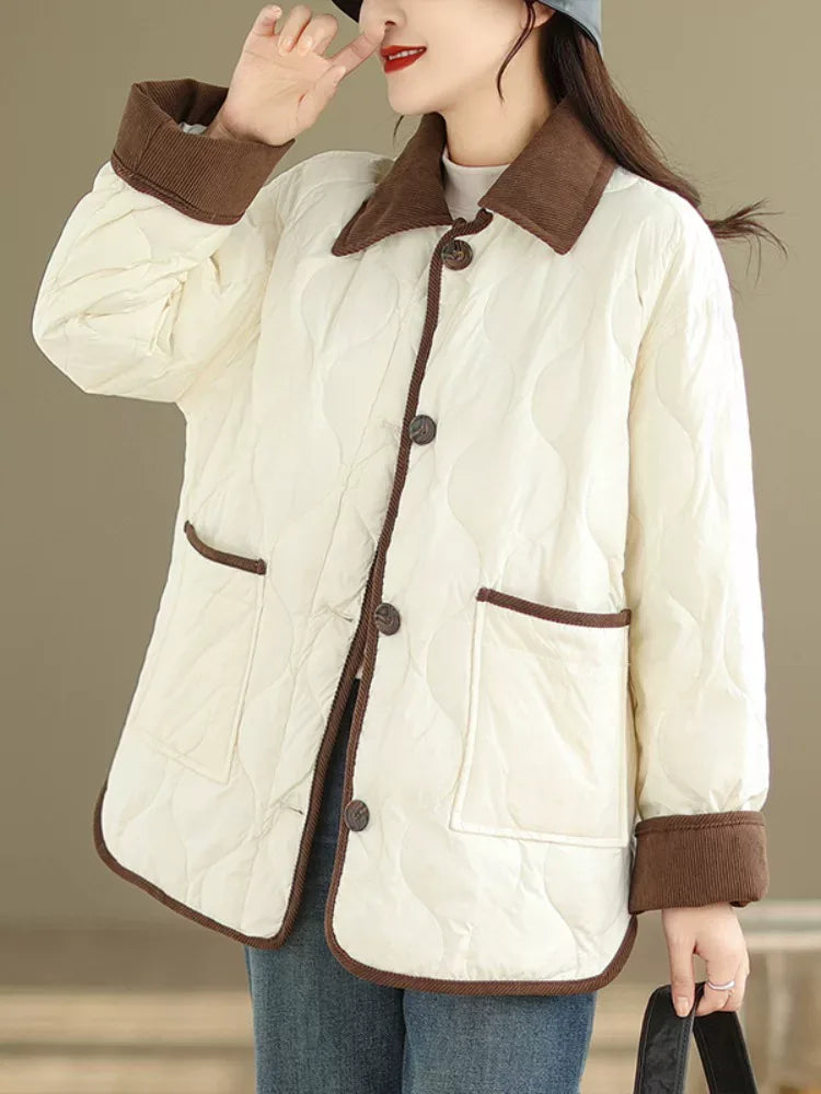 Quilted Padded Jacket with Contrast Corduroy Collar