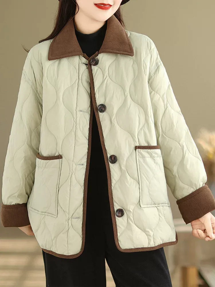 Quilted Padded Jacket with Contrast Corduroy Collar
