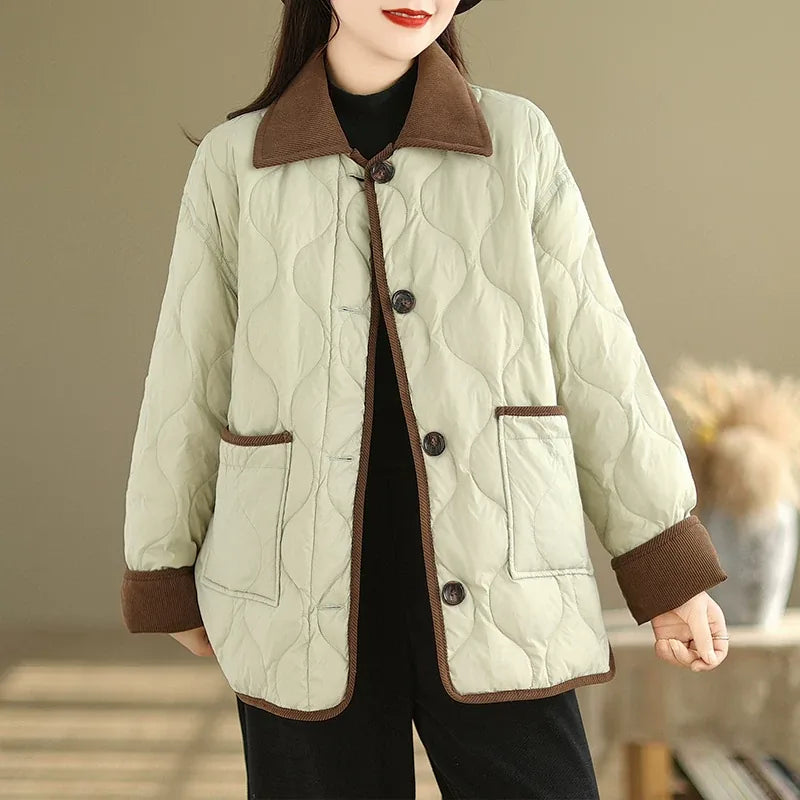 Quilted Padded Jacket with Contrast Corduroy Collar