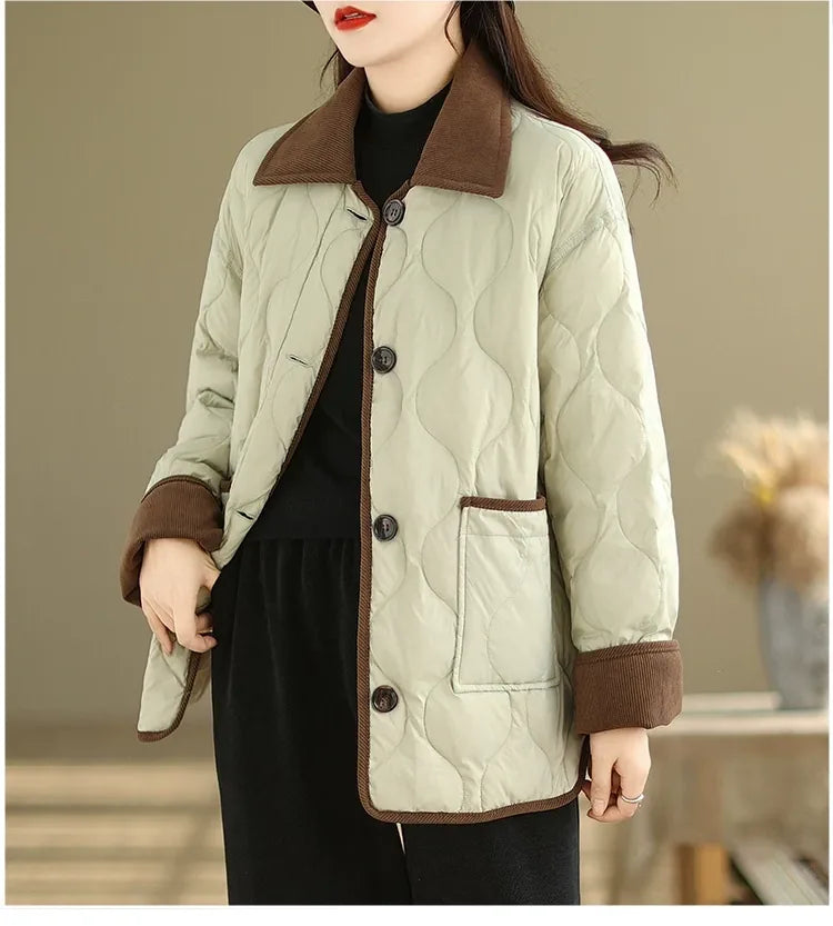 Quilted Padded Jacket with Contrast Corduroy Collar