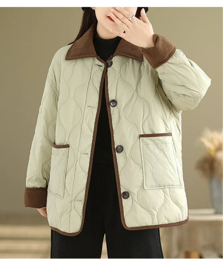 Quilted Padded Jacket with Contrast Corduroy Collar