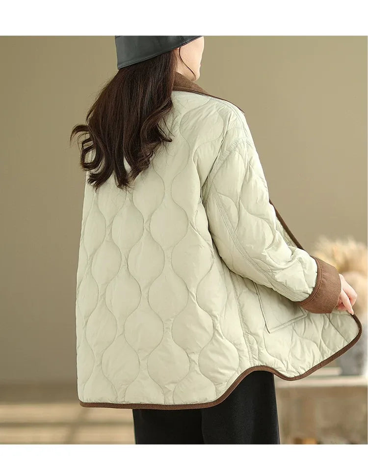 Quilted Padded Jacket with Contrast Corduroy Collar