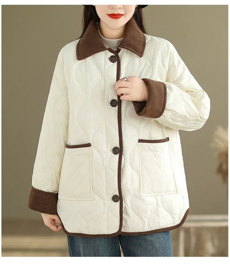 Quilted Padded Jacket with Contrast Corduroy Collar