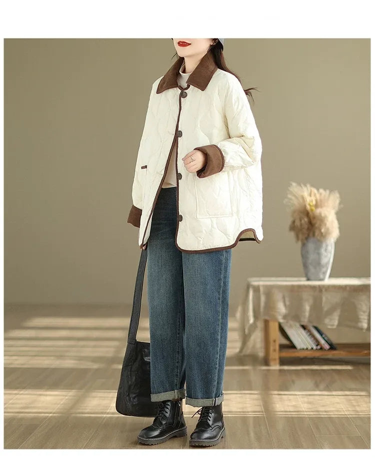 Quilted Padded Jacket with Contrast Corduroy Collar