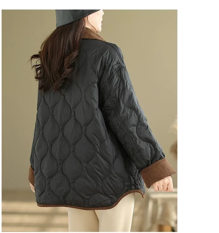 Quilted Padded Jacket with Contrast Corduroy Collar