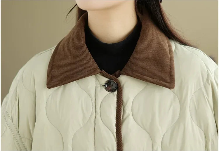 Quilted Padded Jacket with Contrast Corduroy Collar