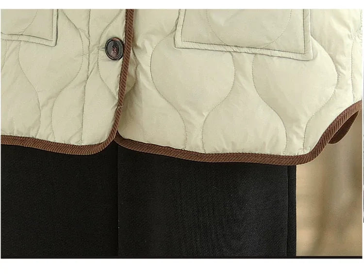 Quilted Padded Jacket with Contrast Corduroy Collar