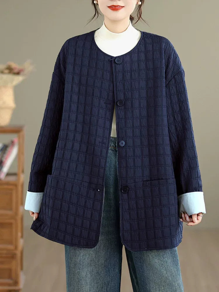 Quilted Padded Jacket with Contrast Cuffs and Patch Pockets