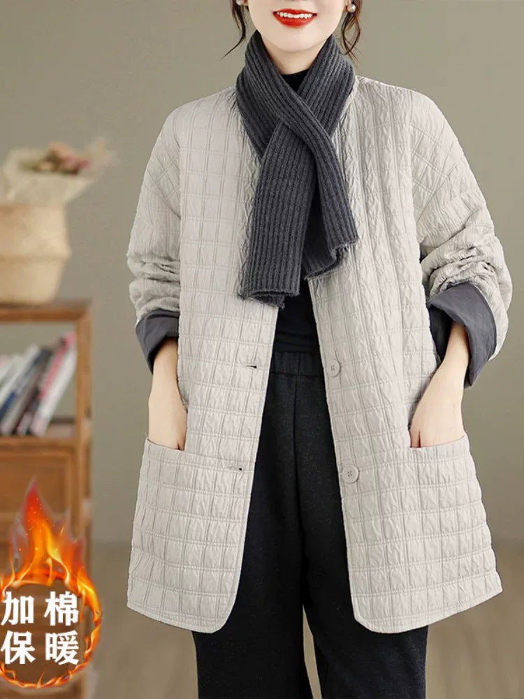 Quilted Padded Jacket with Contrast Cuffs and Patch Pockets