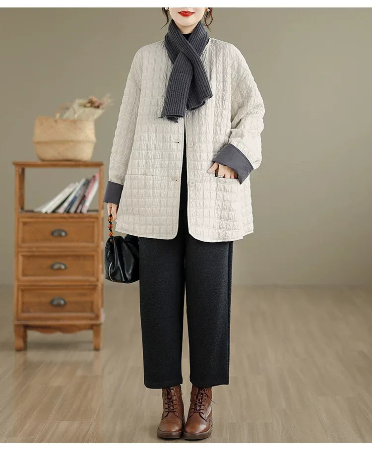 Quilted Padded Jacket with Contrast Cuffs and Patch Pockets