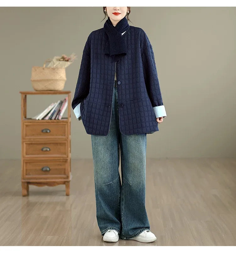 Quilted Padded Jacket with Contrast Cuffs and Patch Pockets