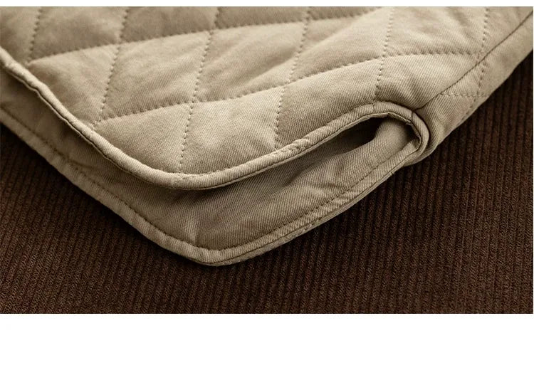 Quilted Padded Jacket with Contrast Denim Trim and Button Front