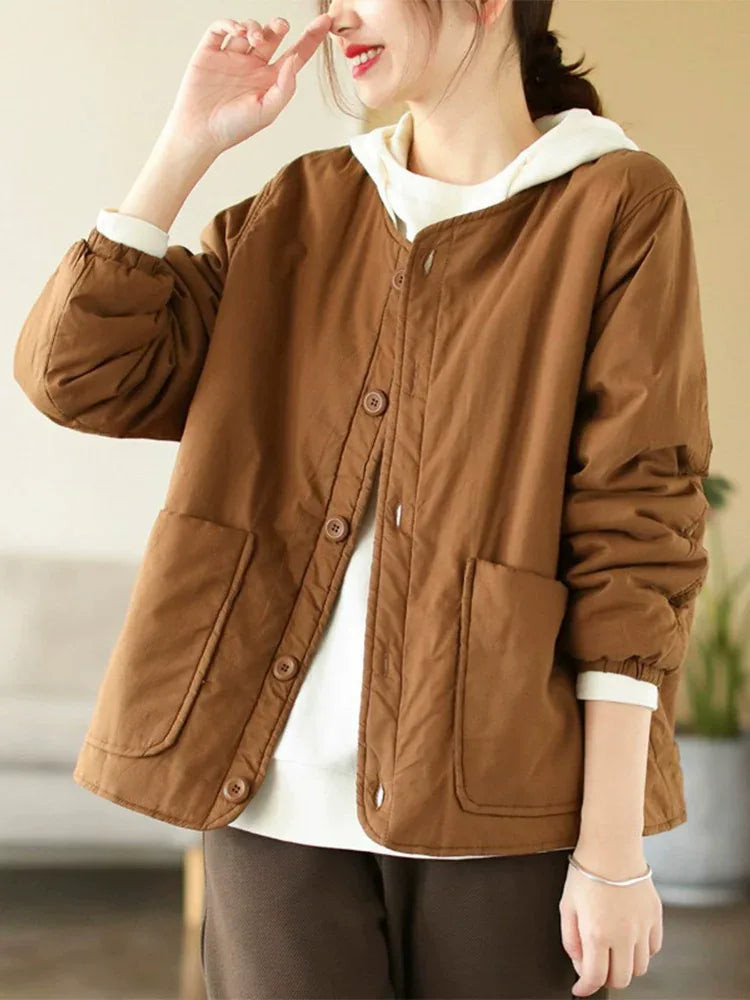 Quilted Padded Jacket with Large Patch Pockets and Elastic Cuffs