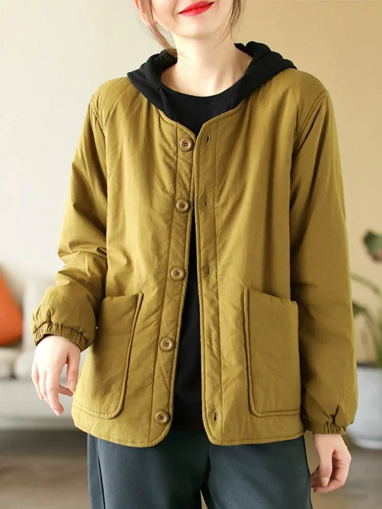 Quilted Padded Jacket with Large Patch Pockets and Elastic Cuffs