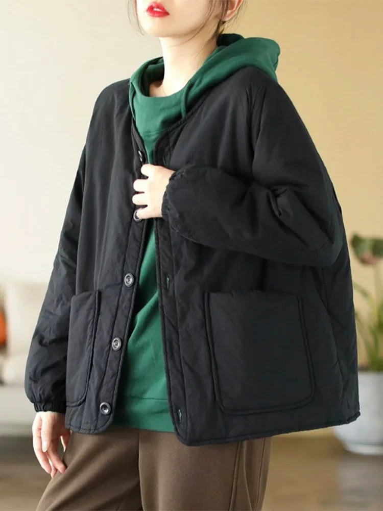 Quilted Padded Jacket with Large Patch Pockets and Elastic Cuffs
