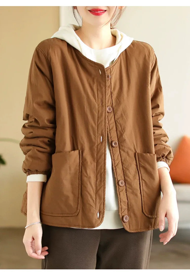 Quilted Padded Jacket with Large Patch Pockets and Elastic Cuffs