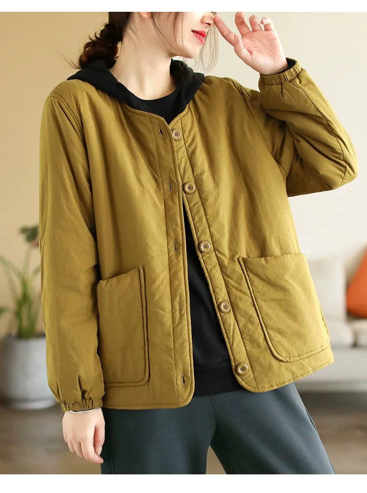 Quilted Padded Jacket with Large Patch Pockets and Elastic Cuffs