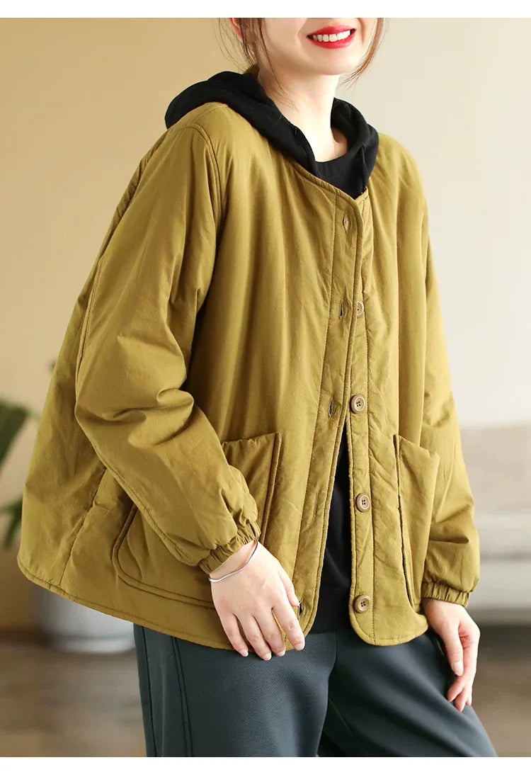 Quilted Padded Jacket with Large Patch Pockets and Elastic Cuffs