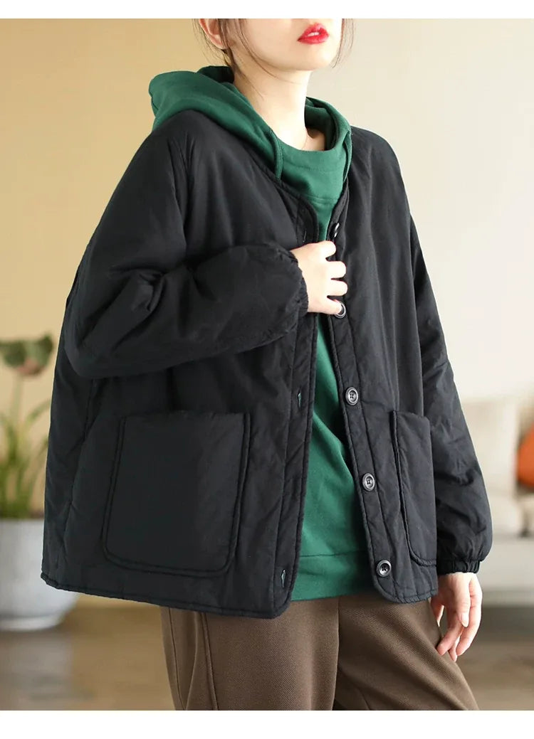 Quilted Padded Jacket with Large Patch Pockets and Elastic Cuffs