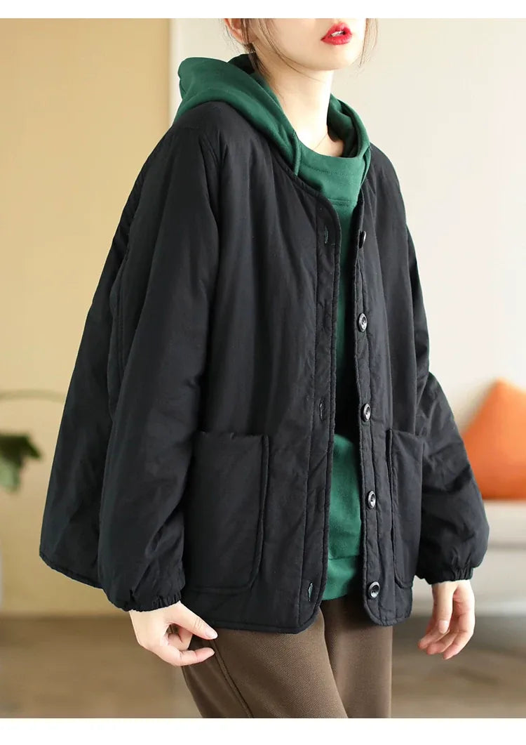 Quilted Padded Jacket with Large Patch Pockets and Elastic Cuffs