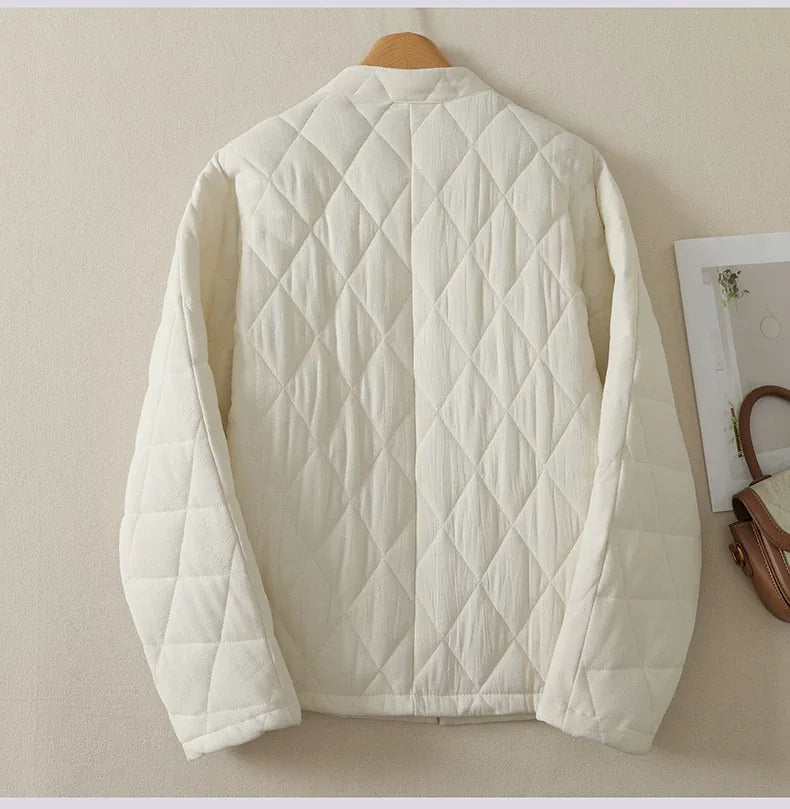 Quilted Padded Jacket with Mandarin Collar and Frog Buttons