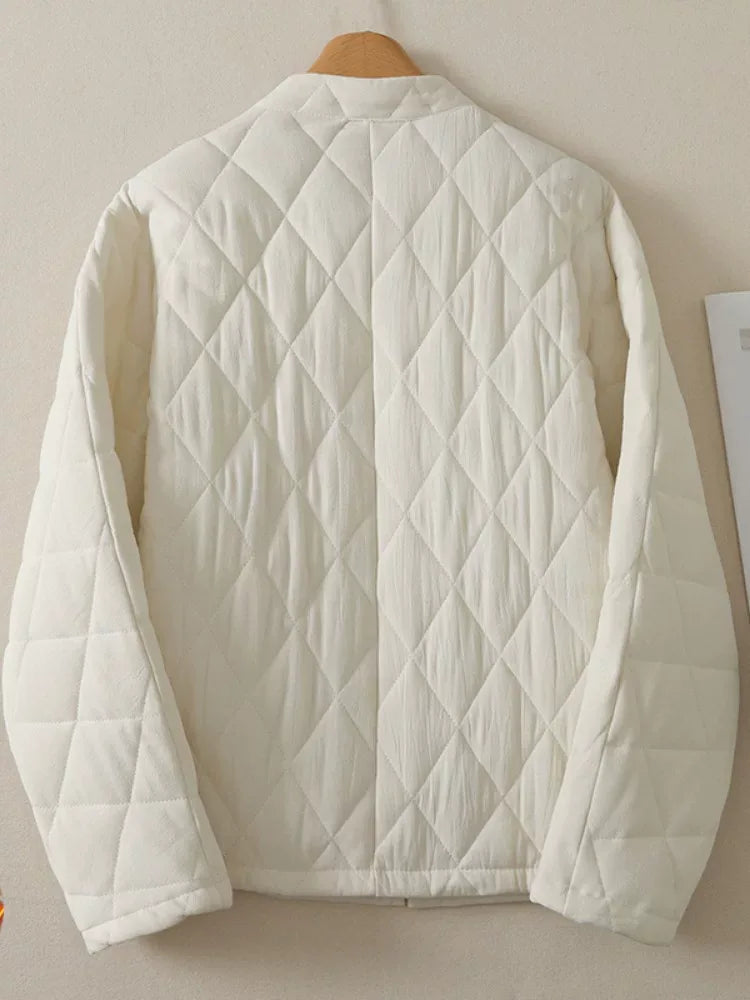 Quilted Padded Jacket with Mandarin Collar and Frog Buttons
