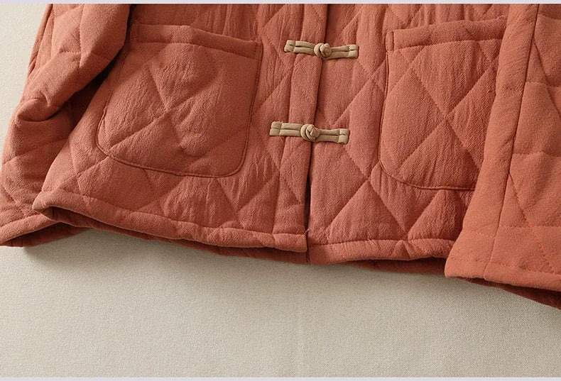 Quilted Padded Jacket with Mandarin Collar and Frog Buttons