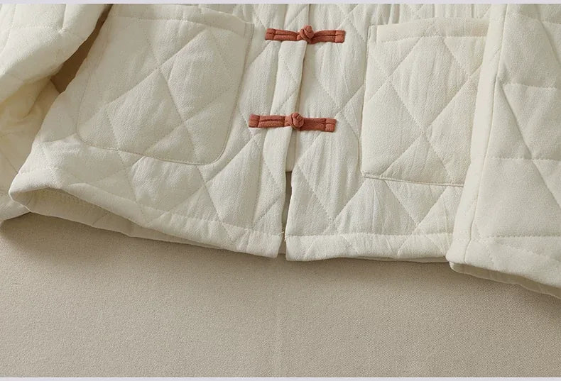 Quilted Padded Jacket with Mandarin Collar and Frog Buttons
