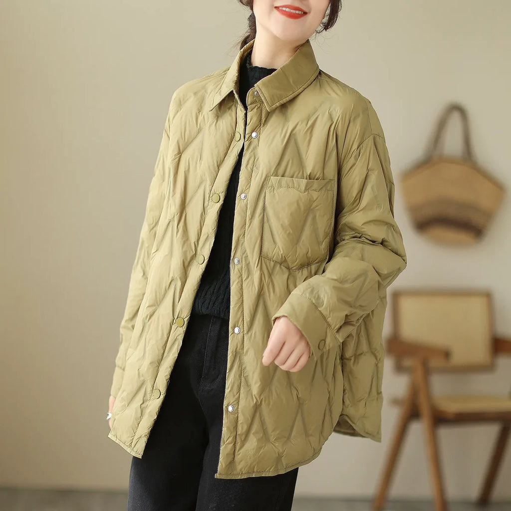 Quilted Padded Jacket with Shirt Collar and Snap Front