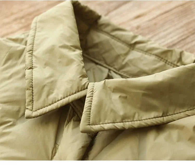 Quilted Padded Jacket with Shirt Collar and Snap Front