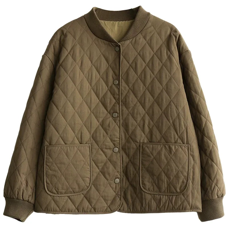 Quilted Padded Jacket with Stand Collar and Patch Pockets