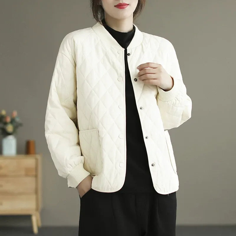 Quilted Padded Jacket with Stand Collar and Patch Pockets
