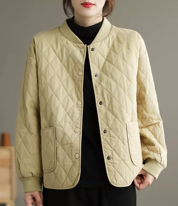 Quilted Padded Jacket with Stand Collar and Patch Pockets