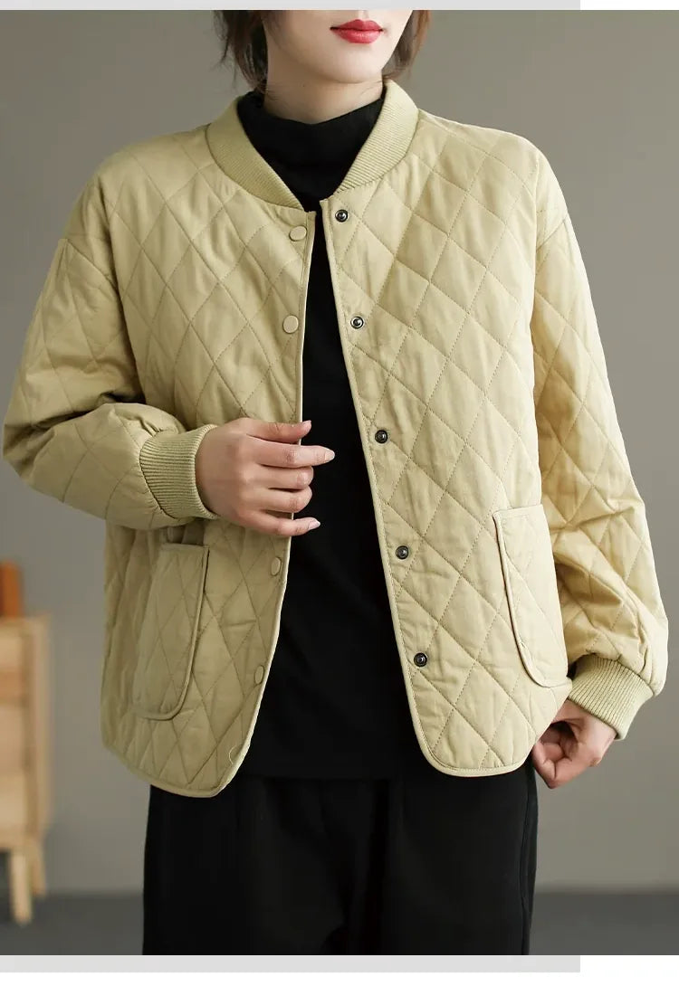 Quilted Padded Jacket with Stand Collar and Patch Pockets