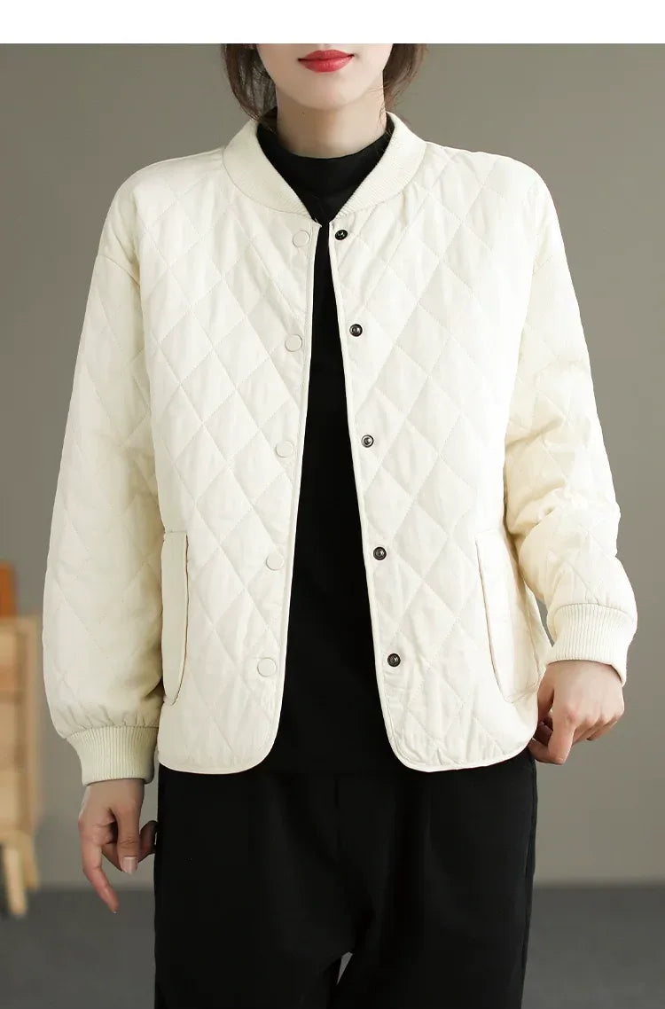 Quilted Padded Jacket with Stand Collar and Patch Pockets