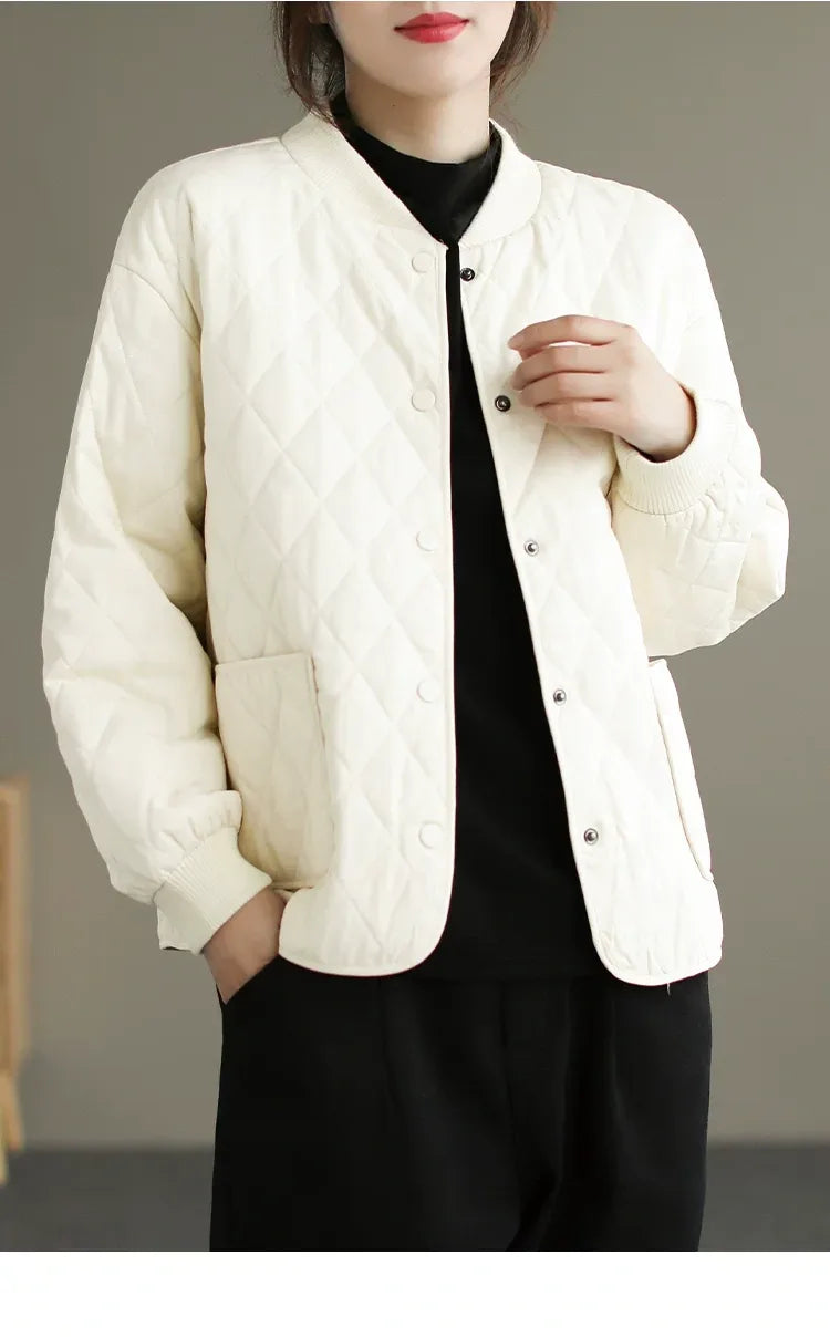 Quilted Padded Jacket with Stand Collar and Patch Pockets